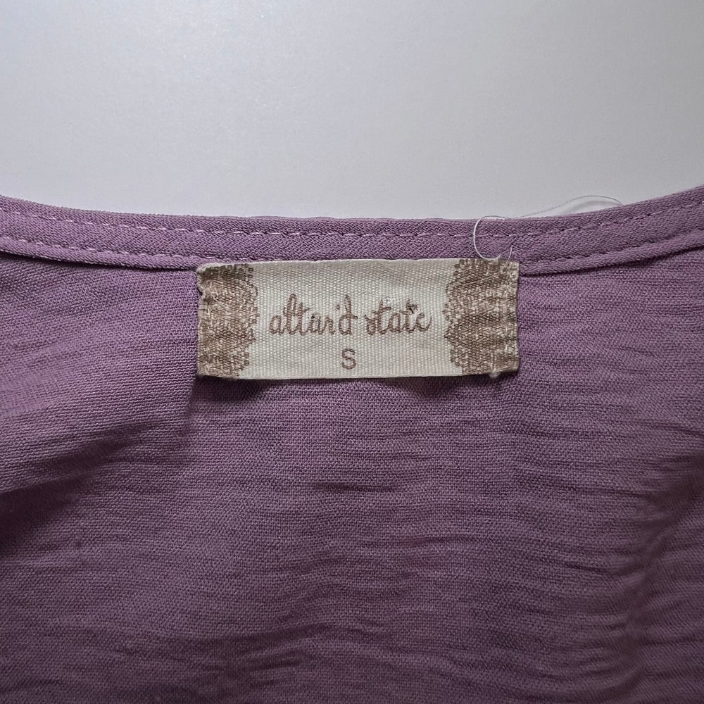 Altar'd State Crop Top Small Purple V Neckline Smocked Waist Ruffle Long Sleeve - Picture 3 of 12
